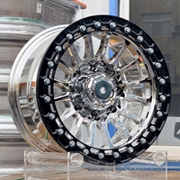 Rines Beadlock Forjados con Acabado Cromado 8x165.1 8x170 8x180 con Anillo Negro para Todoterreno, para Silverado F250 Ram 2500 3500