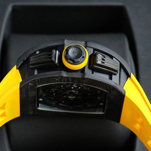 Boîtier en fibre de carbone creuse de haute qualité, montre mécanique de style sportif, couleur orange-jaune, caoutchouc tendance pour une coexistence dynamique - Product Image 4
