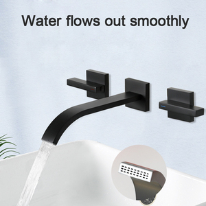 Lavabo encastré entièrement en laiton avec robinet <span class=keywords><strong>noir</strong></span> Bassin séparé à trois voies avec robinets de lavabo dissimulés <span class=keywords><strong>Mitigeur</strong></span> d'évier - Product Image 2