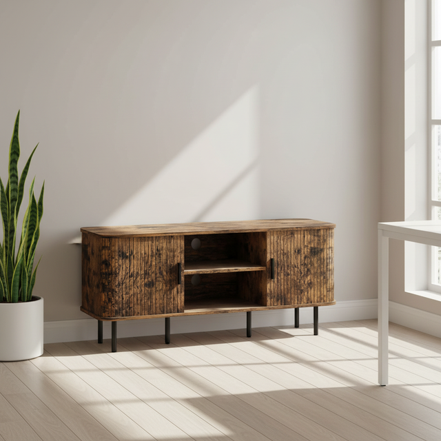 Timeless Wooden TV Cabinet Featuring Two Shelves and Two Cupboards Provide Large Storage Space