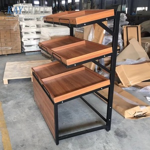 Góndola modular de madera y metal, estructura de acero, Isla de una cara, estante de exhibición para verduras y frutas de supermercado - Product Image 5