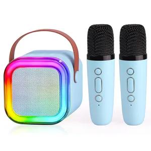 Speaker kotak suara audio bluetooth Mini portabel, pengeras suara kotak suara Karaoke musik dengan mikrofon nirkabel sistem pemutar lampu LED K12