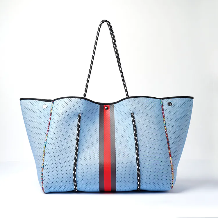 Gratis Verzending Redelijke Prijs Marineblauw Zomer Neopreen Hand Tas Strand Tote Tas Voor Vrouwen