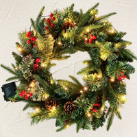 Handgefertigter Künstlicher Kiefer-Weihnachtskranz mit Roten Beeren, Eleganter Weihnachtskranz für Haustür, Feiertagsdekoration für Zuhause und Wand
