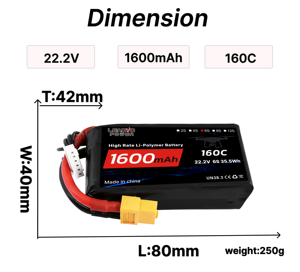 High Rate 160C 22.2V <strong>6S</strong> 1400mAh Liquid <strong>Battery</strong> LP22.2V1.4Ah160C For Drone With 1000 Cycles - Product Image 6