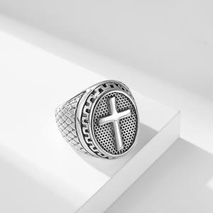Men's Titanium Steel Cross <b>Ring</b> Black Silver Color For Gift Jewelry Accessory - Product Image 3
