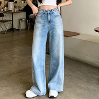 Jean taille haute pour femme, coupe droite, délavé vintage, orné de perles, pour usage quotidien décontracté, grandes tailles, vente en gros