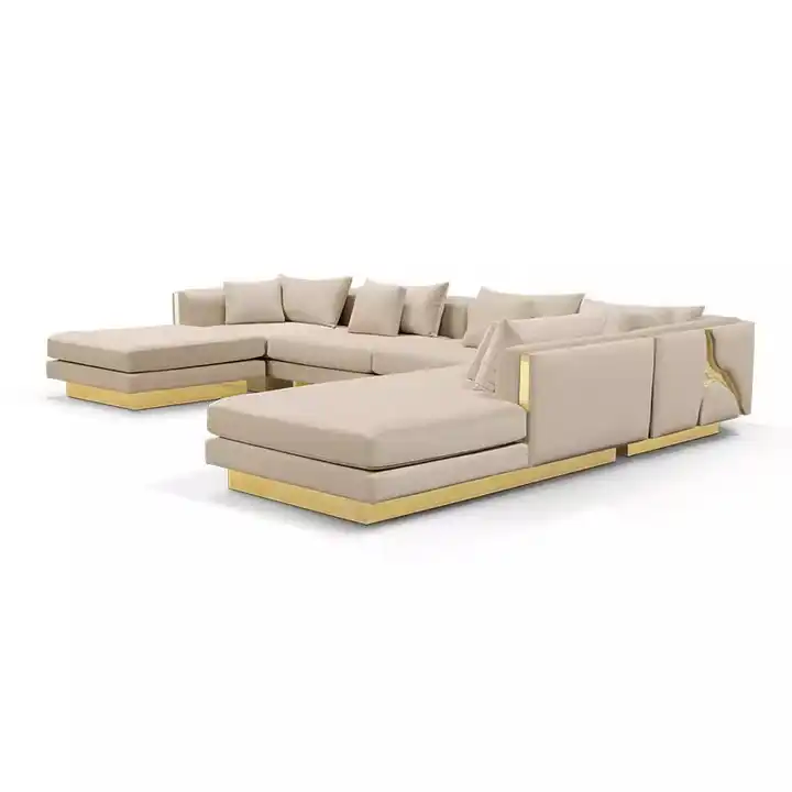 MR Edelstahl L-förmiges Sofa Große Villa Wohnzimmer Couch Sofas 3D Designer Kunst Kombination Modulares Sofa