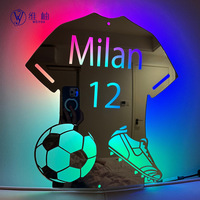 Miroir LED en forme de maillot de foot, personnalisable avec nom et numéro, cadeau de football personnalisé, décoration de chambre, produit POD pour dropshipping Shopify.