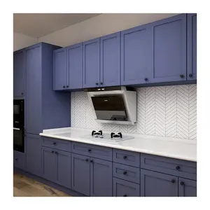 Navi Biru Lacquer Berdiri Sendiri Foshan Siap untuk Dirakit Besar Rta Lemari Dapur Set Dapur