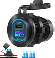 Prise USB 12V PD 100W USB C et port QC3.0 18W, chargeur de voiture en aluminium