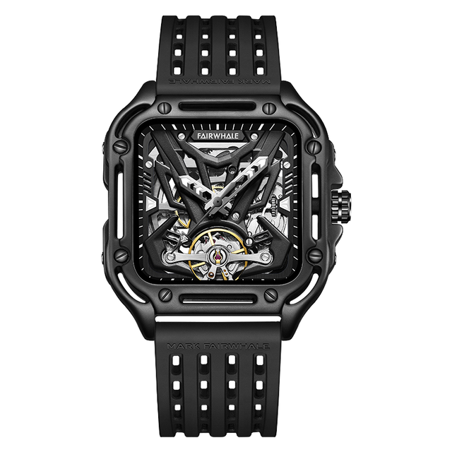 Mark Fairwhale 6530 Men's High Quality Automatic Mechanical Watch Square Hollow 47mm Stylish Casual Male Wristwatches Silicone
