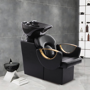 Sillón de Peluquería Contemporáneo Negro, Silla de Lavado de Cabello con Cuero PU y Lavabo de Acero Inoxidable, Muebles Comerciales - Product Image 3