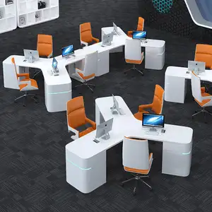 Nordic contemporary future science office furniture set white led light lacquer office table workstation