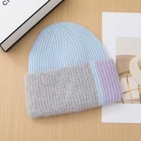 16 jaar fabriekservaring, op maat gemaakte wintermutsen van konijnenwol, gebreide schedelmutsen, warme zachte mutsen met contrastkleuren voor dames