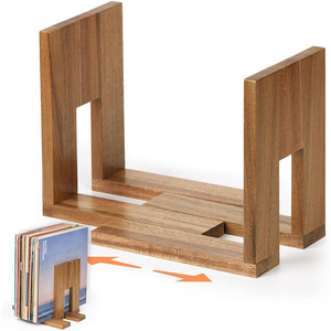 Expandable Wooden Vinyl Record Rack Solid Wood Storage Holder For Records And Books - Product Image 1