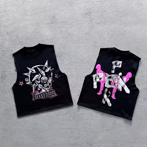 T-shirt Hip Hop personalizzata con lavaggio acido musicale senza maniche con top di nuovo Design alla moda da uomo 100% stampa a scarico in cotone - Product Image 2