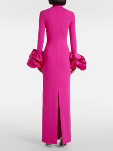 A10940 MIGU Robe de soirée maxi fuchsia élégante des fabricants Col haut Manches longues avec manchette florale pour galas - Product Image 2