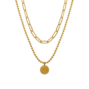 French Queen Coin Necklace 18K Gold Plated Round Pendant Stainless Steel Chain Women's Fashion Jewelry Gift - Product Image 5
