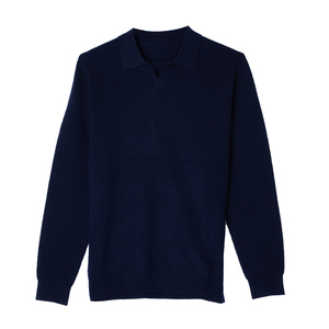 2025 venta al por mayor tendencia personalizada americana 100% algodón tejido acanalado manga larga hombres suéter Polo cuello en V suéter de punto - Product Image 2