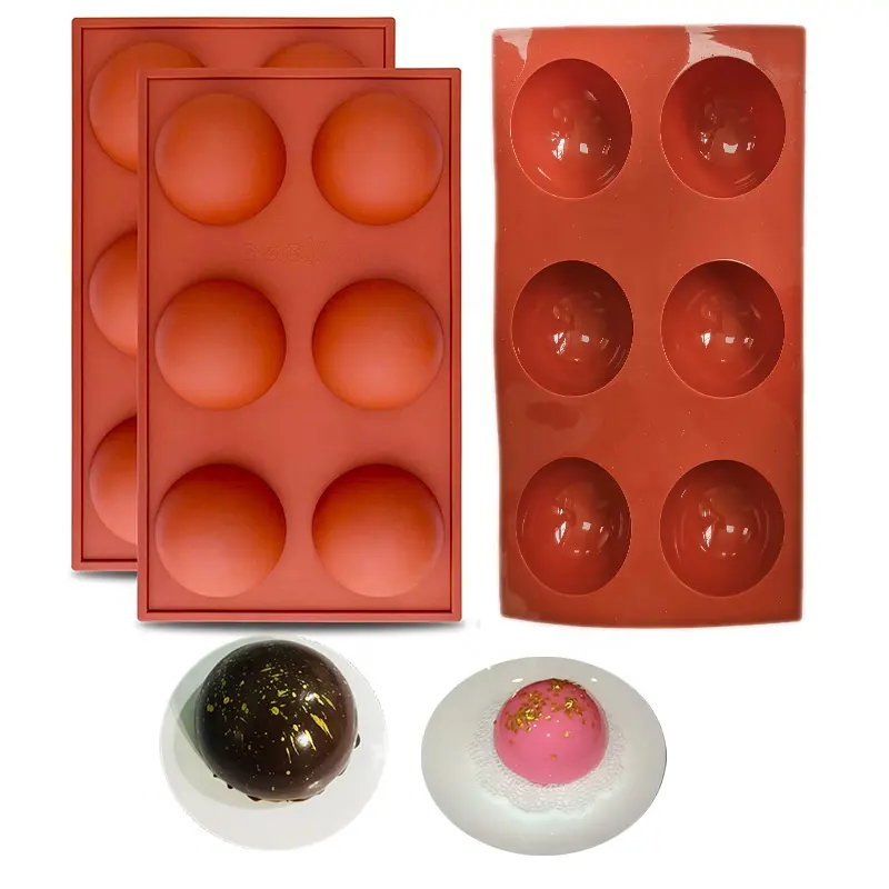 6 Cavity Round Large Half Ball Shape Silicone Chocolate Molds for Cake Pudding Making Baking Moulds