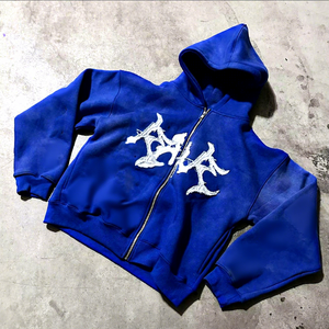 Ensemble de survêtement unisexe bleu clair à capuche, sweat-shirt à fermeture éclair à manches longues et pantalon de jogging avec broderie flamme, tenue décontractée - Product Image 3