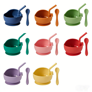 Juego de Alimentación para Bebés de Alta Calidad, Libre de BPA, <span class=keywords><strong>Cuchara</strong></span> y Tenedor de Silicona de Grado Alimenticio con Succión, Colores Personalizados, Regalo para Bebés - Product Image 2