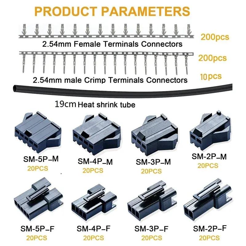 570pcs 터미널 2 3 4 5 핀 SM 와이어 커넥터 2.5mm 피치 암수 커넥터 어댑터 방수 커넥터