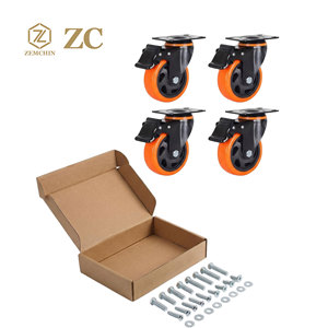 <span class=keywords><strong>4</strong></span> Zoll Premium Polyurethan Schwenkrollen mit Feststellbremse, 4er-Set, Rot, PU, Verschleißfest, Glatte Rollen mit Bremse - Product Image 1