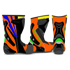 Botas de moto a media pantorrilla con parte superior sintética, suela de goma, colores mixtos, cierre de cremallera, zapatos de montar unisex, zapatos de carreras de cuero para motocicleta - Product Image 1