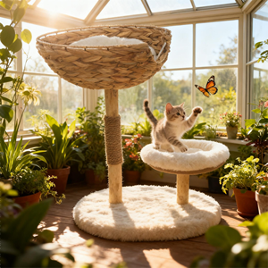 شجرة خشبية للحيوانات الأليفة من إل إم، سرير مرتفع للقطط، شجرة ألعاب للقطط، لعبة خشبية للحيوانات الأليفة، سرير للحيوانات الأليفة مصنوع يدويًا من زهرة الماء - Product Image 6