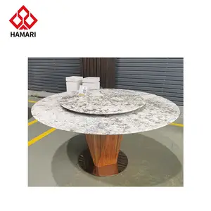 Mesa de jantar de pedra luxuosa para hotel, pedra natural de mármore inteligente com rotação de plug para móveis