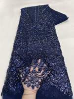 Schwarzer, schwerer, paillettenbesetzter, perlenverzierter, kordelverzierter Spitzen-Mesh-Netzstoff mit Perlen und Blumenmuster, gewellter Brautkleidstoff, Meterware, auf Lager