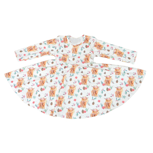 Vestito a spirale della nuova ragazza <span class=keywords><strong>di</strong></span> moda vestito da bambino boutique a maniche lunghe stampato mucca - Product Image 6