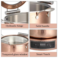 Chauffe-Plat Électrique Numérique Hydraulique en Acier Inoxydable Or Rose, Ensemble Réchaud et Pot avec Couvercle en Verre pour Buffet