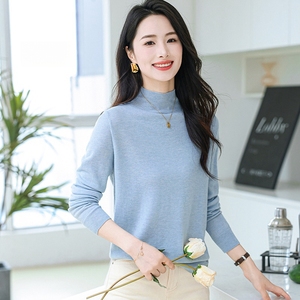 100% lana medio cuello alto prendas de punto delgadas camisa inferior de manga larga interior con método de tejido roscado - Product Image 4