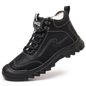 Men's Winter <b>Wool</b> Lined Hiking Shoes Black Lace Up Waterproof Thick Sole Warm Casual Outdoor Boots - Product Image 5