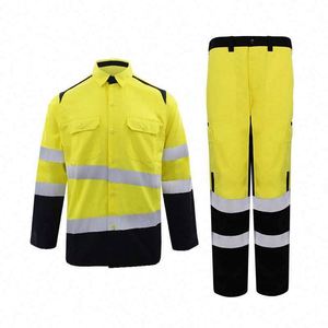 High Visibility Reflective Custom Logo Anti-Wrinkle Silk Screen Printed 100% Cotton Workwear Uniforms Unisex Full Set for - Product Image 4