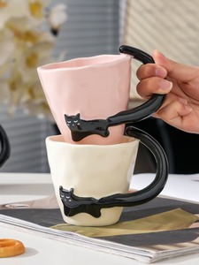 Mug à café en céramique créatif de 300 ml avec poignée en forme de queue de chat, couleur unie, design original, finition mate, pour usage domestique - Product Image 6
