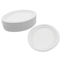 Assiette jetable biodégradable en bagasse de canne à sucre de 6 à 10 pouces, robuste, naturelle ou blanche, pour dîner