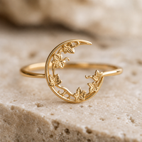 Bague personnalisée en argent sterling 925 plaqué or, motif croissant de lune et lierre, style gothique romantique sombre, fabricant de bijoux OEM ODM