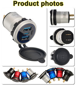 Cargador <span class=keywords><strong>de</strong></span> Coche LED con Doble Puerto USB QC y USB-C PD, Enchufe Redondo Integrado para Asiento <span class=keywords><strong>de</strong></span> Autobús, Cargador Móvil para Coche con Interruptor <span class=keywords><strong>de</strong></span> Encendido - Product Image 2