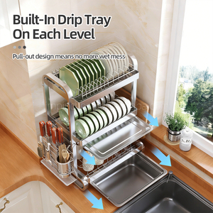 <span class=keywords><strong>Escurridor</strong></span> <span class=keywords><strong>de</strong></span> <span class=keywords><strong>Platos</strong></span> <span class=keywords><strong>de</strong></span> Acero Inoxidable 304 <span class=keywords><strong>de</strong></span> 2/3 Niveles con Bandejas Recolectoras para <span class=keywords><strong>Platos</strong></span>, Tazones y Utensilios - Product Image 3