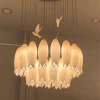 Lustre en céramique de luxe avec fleurs et oiseaux pour villa, hall d'hôtel, long escalier de loft