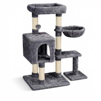 Árvore de Atividades Moderna para Gatos com Superfície de Veludo, Ecológica, em Aglomerado E0, Poste Arranhador de Sisal e Madeira, Estação de Brincadeiras Interna de 4 Níveis para Pets