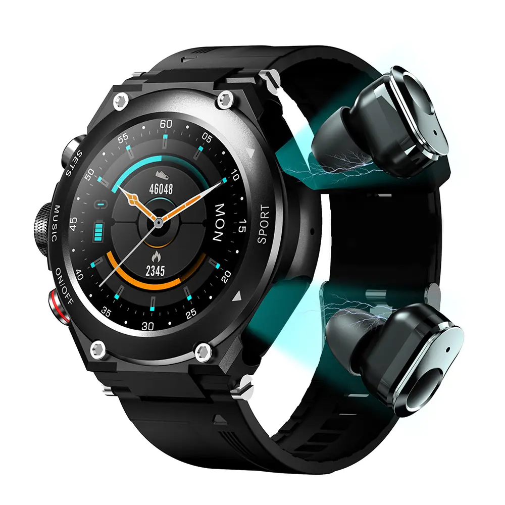 Waterproof wrist digital tws BT earbuds smart watch with music storage voice recording speaker player smartwatch
