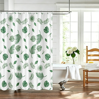 Rideau de Douche en PEVA Imperméable à Motifs Feuilles Tropicales Vertes, 12 Crochets, Écologique, Anti-Taches et Anti-Moisissures pour Salle de Bain (Vente en Gros)