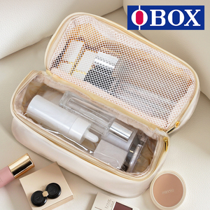 Obox กระเป๋าเครื่องสำอาง PU แท้สำหรับเดินทางกระเป๋าเครื่องสำอางทันสมัยพร้อมที่เก็บของที่แข็งแรงกระเป๋าเครื่องแป้งแฟชั่นสำหรับการออกนอกบ้าน - Product Image 3