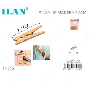 Mollette in legno ILAN da 2,5 cm, 50 pezzi, per lavanderia e artigianato - Product Image 1