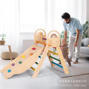 Solid Wood Children's Climbing Frame Indoor <b>Slide</b> <b>Swing</b> Climbing Wall Sensory Integration Training Equipment - Product Image 2